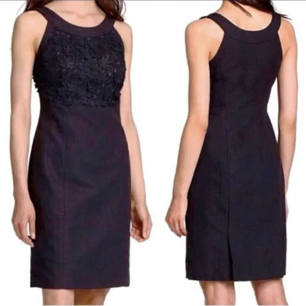 Anthropologie Postmark Oleander Blk Cotton Linen Floral Lace Sheath Dress